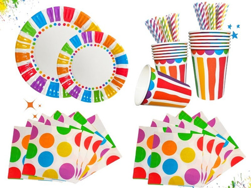 Kit Decoracion Cumpleaños Multicolor Colores Mesa Infantil 