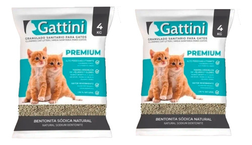 Gattini Premium Piedras Aglomerantes Bentonita Pack 4kg X2u