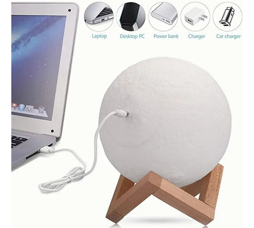 Lámpara Luna Impresión 3d Control Táctil De Brillo