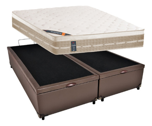 Castor Premium Tecnopedic Corino cama box baú queen com colchão cor marrom