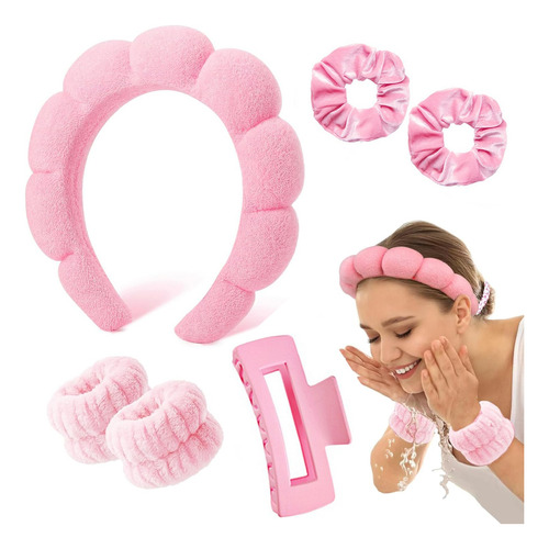 Kit 6pzs Diademas Para Maquillaje Y Muñequeras Skincare Spa