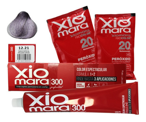  Tinte Para Cabello Xiomara 300 + 2 Peróxidos. Matizador Tono RUBIO ESPECIAL PERLADO CENIZO 12.21