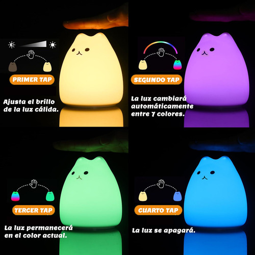 Luz Nocturna Gato Silicona 7 Colours Para Bebé Niño Regalos