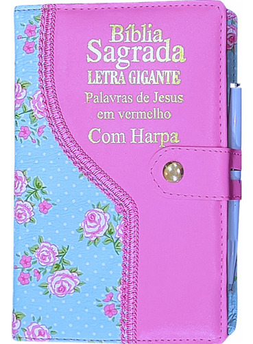 Bíblia Evangélica Harpa Feminina Botão Caneta Ótima Qualidade 