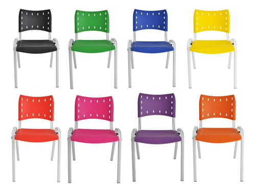 Kit 8 Cadeira Empilhável Fixa Escolas E Universidades Colors