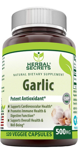 Herbal Secrets Garlic Ajo 500mg 120 Caps. Sabor Sin Sabor