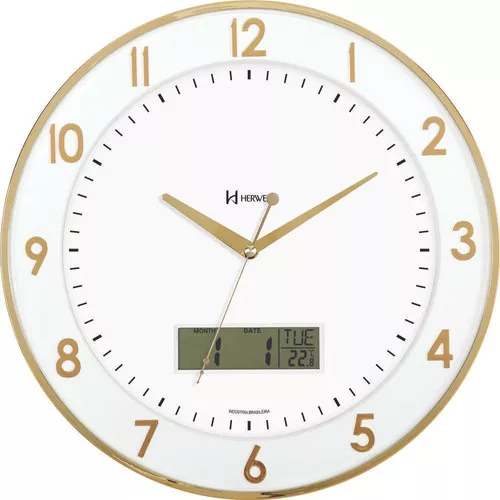 Reloj de pared analógico Herweg Relógio De Parede Sofisticado Base Branca E  Dourado 6827-029 con diseño reloj de pared sofisticado base blanca y dorado  6827-029