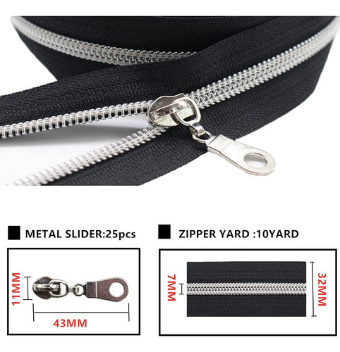 Cremalleras Metálicas Mebuzip, Nylon, 9 Metros, Para Costura