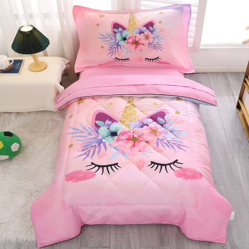 Kinbedy Juego De Ropa De Cama De Unicornio De 4 Piezas Para