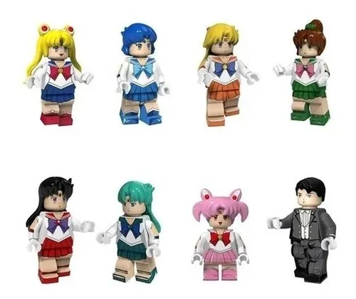 Conjunto 8 Mini Bonecos Figuras Sailor Moon Blocos De Montar