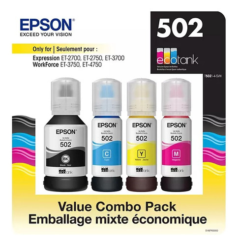  Kit 4 Tintas Epson Original T502 Ecotank Tinta Continua