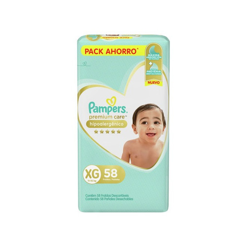 Imagen 3 de 3 de Pañales Pampers Premium Care XG 58 u