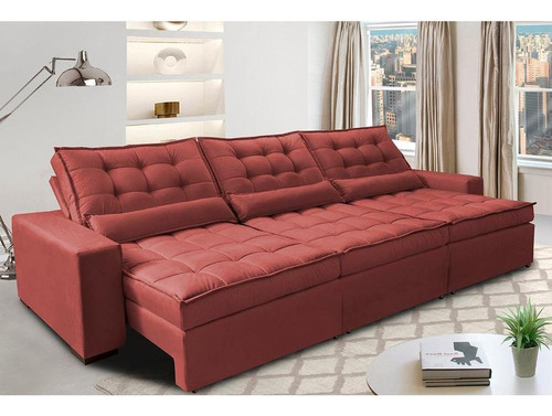 Sofá Retrátil e Reclinável 3,52m com Molas Ensacadas Cama Inbox Gold Tecido Suede Velusoft Vermelho