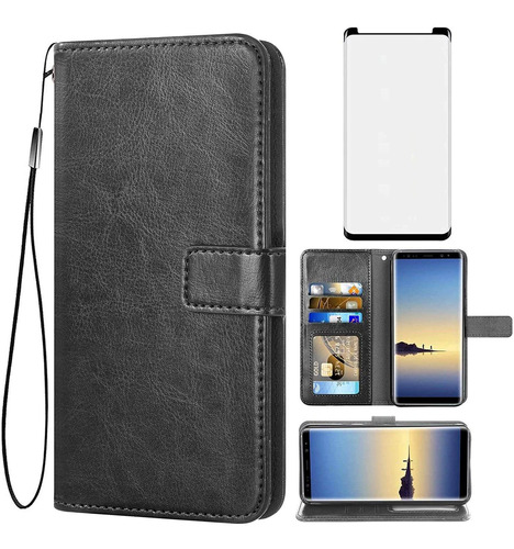 Funda Negra Tipo Cartera Para Galaxy Note 8