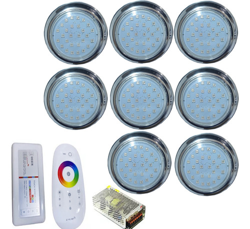 Kit 08 Luminaria Piscina Hiper Led 15w Inox 316 Rgb Rosca