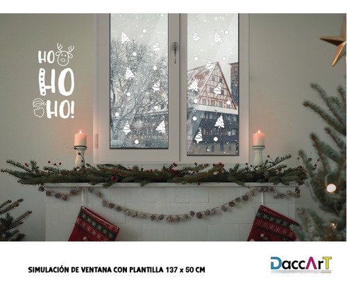 Vinil Navideño Decorativo Blanco Ho Ho, Pinos, Reno Navidad