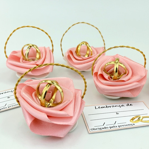 Lembrancinha Casamento Cestinha Alianças Rosa Bebe Kit 50 Un