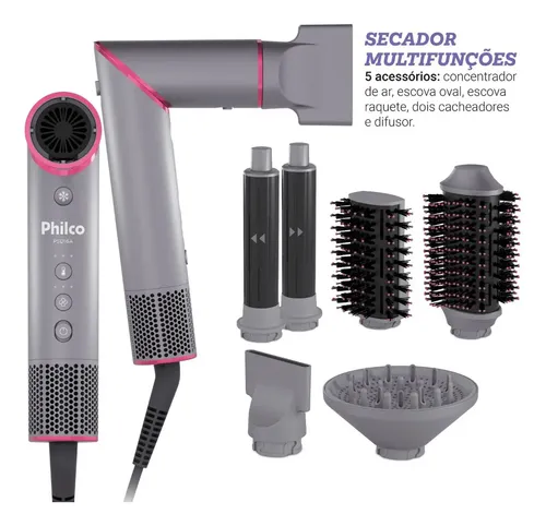 Secador de Cabelos Philco Fast Dry BLDC 1450W com 6 Acessórios (PSD16A 127V)
