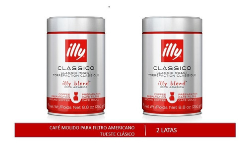 Illy Arabica pack 2 cafe molido tostado filtro americano clasico 250g