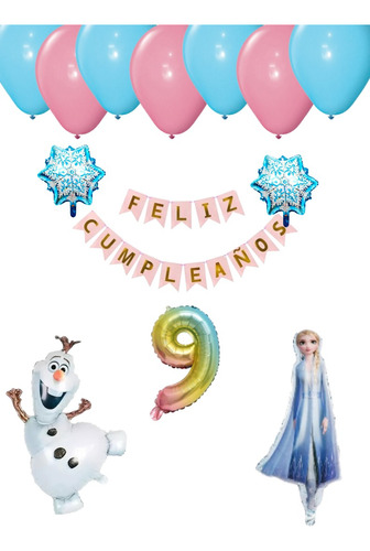 Combo 2 - Decoración De Globos Elsa Frozen Copos Numero