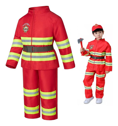 Disfraz Con Cinturón De Bombero Color Rojo Para Niños