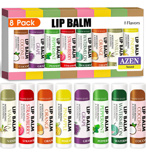 Azen Paquete De 8 Medias De Balsamo Labial, Balsamo Labial N