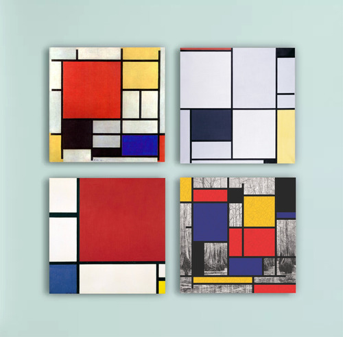 Pack Cuadros Mondrian X4 Un. Decoracion Vanguardista