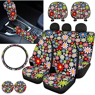 Colorful Daisy Flower Car Seat Cover Set Includes Cup H...