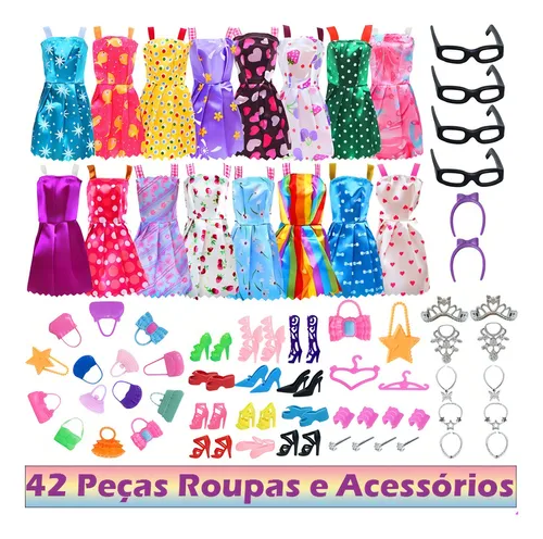 comprar Kit 42 Peças Para Barbie Boneca Roupas Acessórios Bolsas