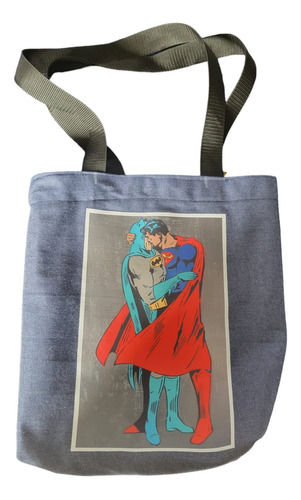 Tote Bag Mezclilla - Beso Superman Y Batman