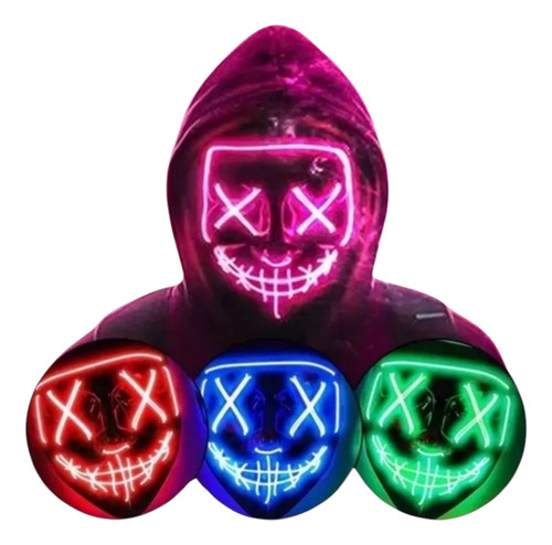 Máscara La Purga Luz Led Halloween Fiestas Disfraces Rosa La Purga