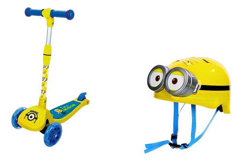 Patinete Minions 3 Rodas Com Compartimento + Capacete Minion