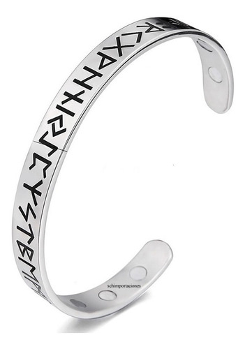 Nueva Pulsera Acero Runas Vikingas - Biomagnetismo -