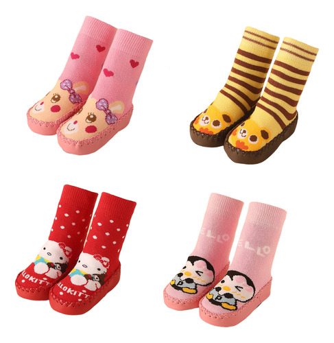 4 Pares De Zapato Calcetín Pantufla Bebe Suela Antiderrapant