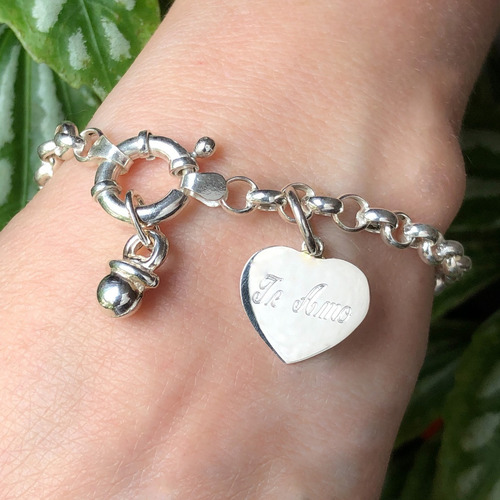 Pulsera Rolo Dije Chupete Plata Y Dije Grabado (arg50010)