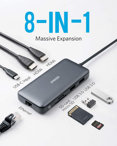 Adaptador Usb C Usb C Powerexpand 8 En 1 De Anker Dual 4k