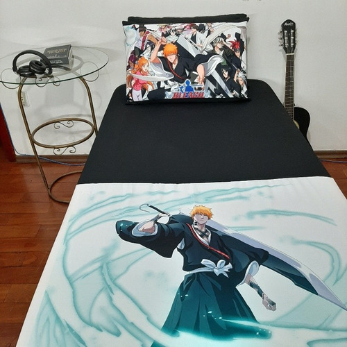 Lençol Casal Presente Para Adolescente Fãs De Anime Bleach Cor Banco E Preto