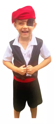 Fantasia Pirata Infantil Menino com Bandana 2 a 8 Anos Cosplay