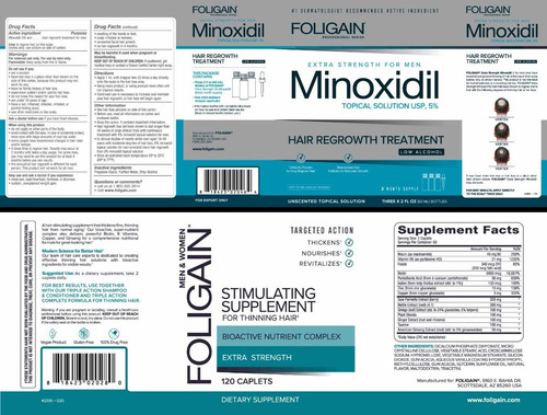 Imagen 2 de 2 de Super Kit Minoxidil Foligain 5% Bajo Alcohol + Tabletas 120