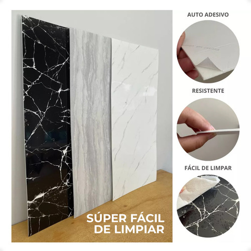 Pack Placa Autoadhesiva Revestimiento Pared Mármol Blanco 60 X 30 Cm Fácil Colocación X 10 Unidades - Otec