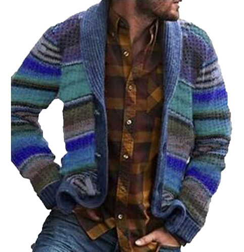 L Poleron Hombre Estampada Estilo Étnico Manga Larga Knitte