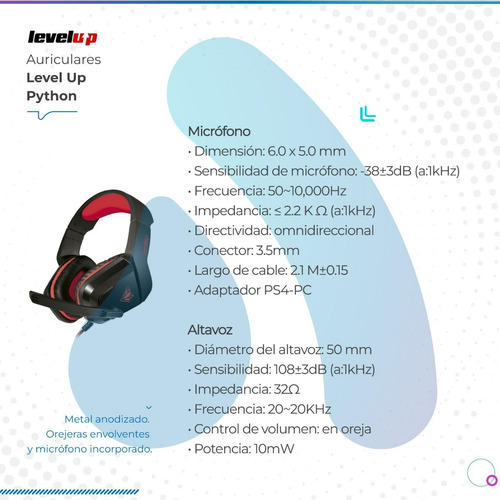 Imagen 2 de 8 de Auriculares Level Up Python Supra-aural Para Pc/ps4/xbox One