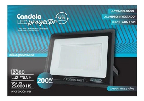 Reflector Led Candela 200w Ip65 Luz Blanca Fría 7277 Negro Blanco Frío