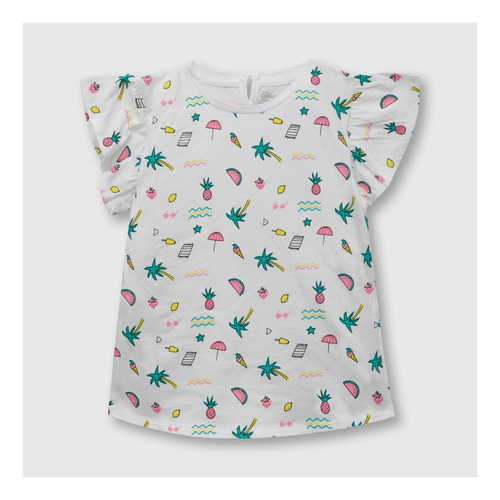 Polera De Niña Playera Blanco (3 Meses A 3 Años)