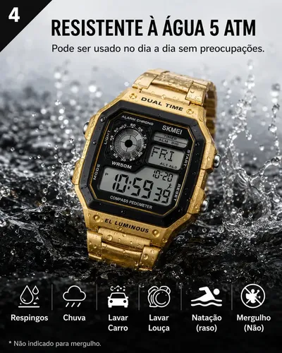 Relógio de pulso digital Skmei 1335 com corria de aço inoxidável
