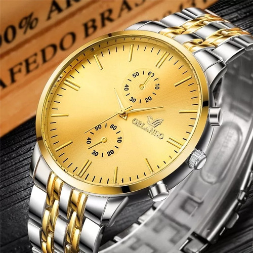 Relógio Masculino Orlando Dourado Luxo Negócios Quartz