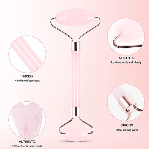 Micoowin Jade Roller And Gua Sha Set - Natural Rose Quartz F