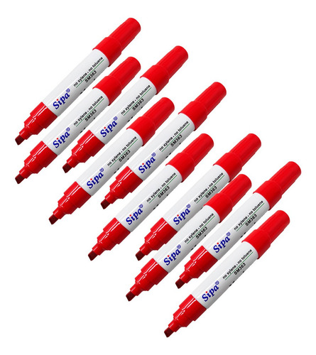 Marcador Permanent Sipa Marker Rojo Punta Cincel 6 Mm 10 Pzs