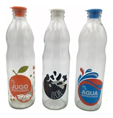 Botella vidrio de 1 litro X22 unidades con tapas jugo tipo lechera -  CRISTAL PACK®