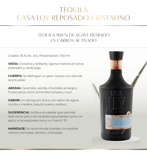 Tequila Casa Loy Reposado Cristalino 750 Ml